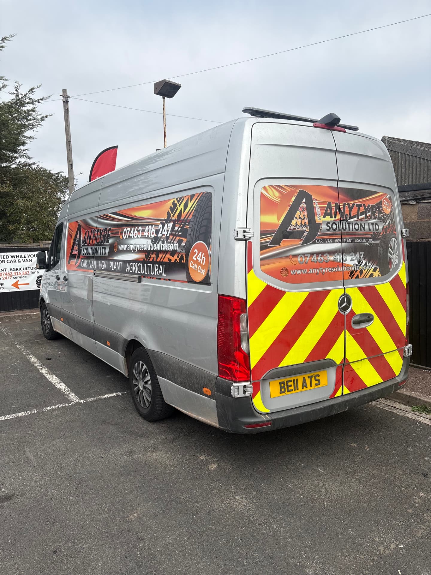 Our silver Mercedes Sprinter mobile tyre fitting van covering 20 miles around Redditch